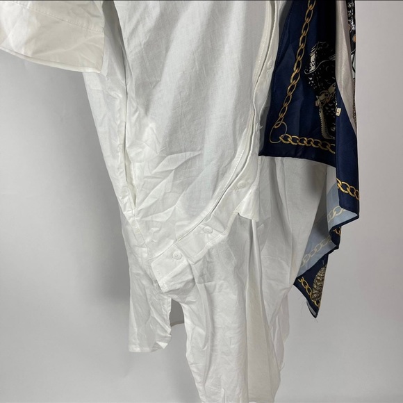 Asymmetrical Button-up Scarf Sleeve Tunic Blouse - Picture 4 of 12